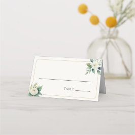 Elegante Witte Bloemen en Groene Tinten | Trouwtaf Plaatskaartje