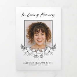 Elegante witte bloemen foto begrafenis drieluik programma