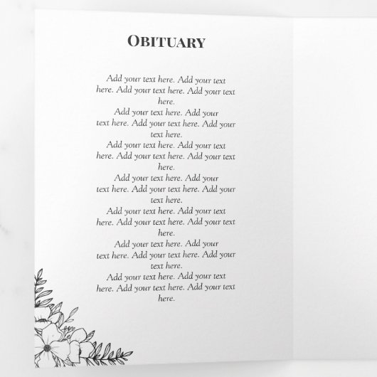 Elegante witte bloemen foto begrafenis drieluik programma (Binnenzijde eerst)