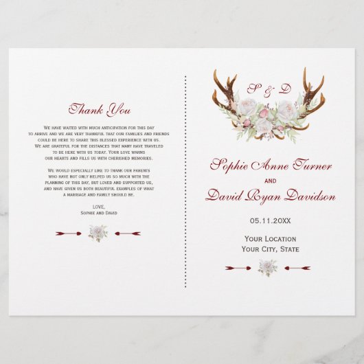 Elegante witte bloemen gewei bruiloft programma (Voorkant)