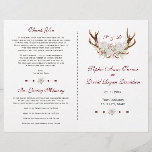 Elegante witte bloemen gewei bruiloft programma (Voorkant)