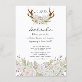 Elegante witte bloemen gewei marine bruiloft detai informatiekaartje