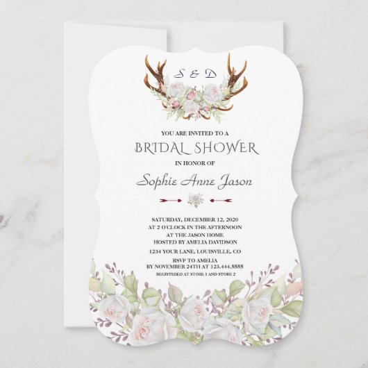 Elegante Witte Bloemen Geweien Navy Bruidsfeest Kaart (Voorkant)