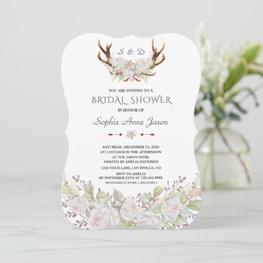 Elegante Witte Bloemen Geweien Navy Bruidsfeest Kaart (Staand voorkant)