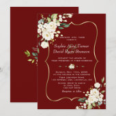 Elegante Witte Bloemen Goud Bourgondi Trouwen Kaart (Voorkant / Achterkant)