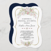 Elegante Witte Bloemen Goud Navy Bruiloft Feest Kaart (Voorkant / Achterkant)