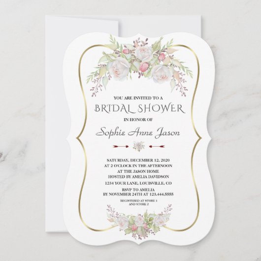 Elegante Witte Bloemen Goud Navy Bruiloft Feest Kaart (Voorkant)