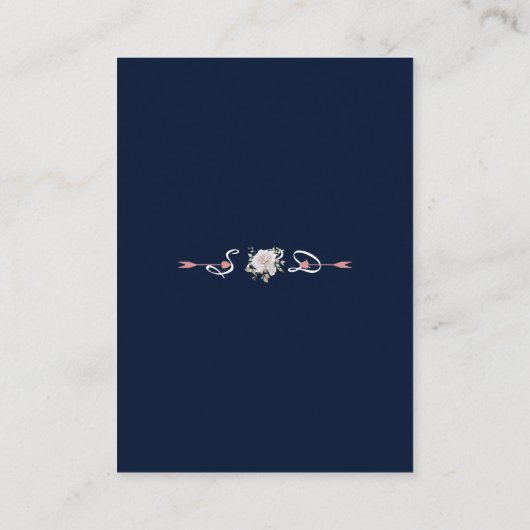 Elegante Witte Bloemen Goud Navy Trouwdetails Informatiekaartje (Achterkant)