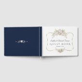 Elegante Witte Bloemen Goud Navyblauw Bruiloft Gastenboek (Volledig)