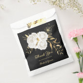 Elegante witte bloemen goud zwart bruiloft bedankzakje (Gezegeld)