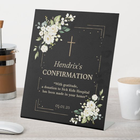 Elegante witte bloemen gouden Confetti bevestiging Reclamebord Met Voetstuk (Insitu)