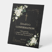 Elegante witte bloemen gouden Confetti bevestiging Reclamebord Met Voetstuk (Voorkant)
