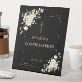 Elegante witte bloemen gouden confetti bevestiging reclamebord met voetstuk (Insitu)