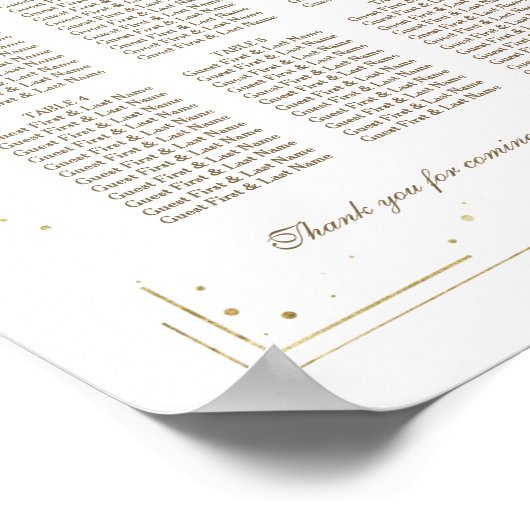 Elegante Witte Bloemen Gouden Doop Stoelenplan Poster (Hoek)