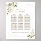 Elegante Witte Bloemen Gouden Doop Stoelenplan Poster (Voorkant)