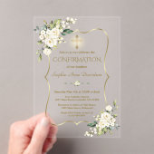 Elegante witte bloemen gouden kruis bevestiging acryl uitnodigingen (Insitu (Draagbaar))