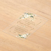 Elegante witte bloemen gouden kruis bevestiging acryl uitnodigingen (Laagn)