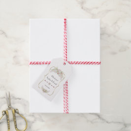 Elegante Witte Bloemen Gouden Lijst Bruiloft Cadeaulabel