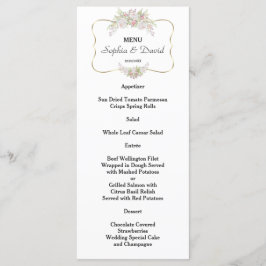 Elegante witte bloemen gouden lijst bruiloftsmenu menu