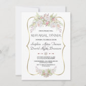 Elegante witte bloemen gouden lijst oefen diner kaart (Voorkant)