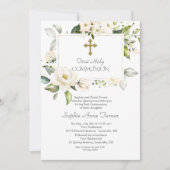Elegante Witte Bloemen Gouden Meisje Heilige Commu Kaart (Voorkant)