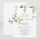 Elegante Witte Bloemen Gouden Meisje Heilige Commu Kaart (Voorkant / Achterkant)