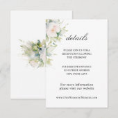 Elegante witte bloemen groen bloemenbruiloft informatiekaartje (Voorkant / Achterkant)