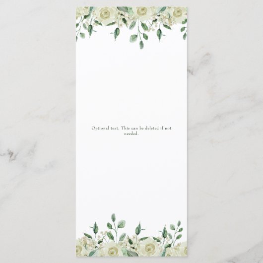 Elegante witte bloemen groen doop menu (Achterkant)