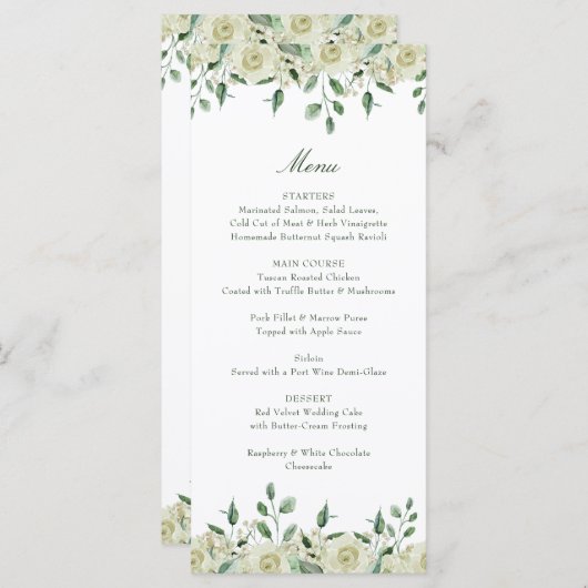 Elegante witte bloemen groen doop menu (Voorkant / Achterkant)