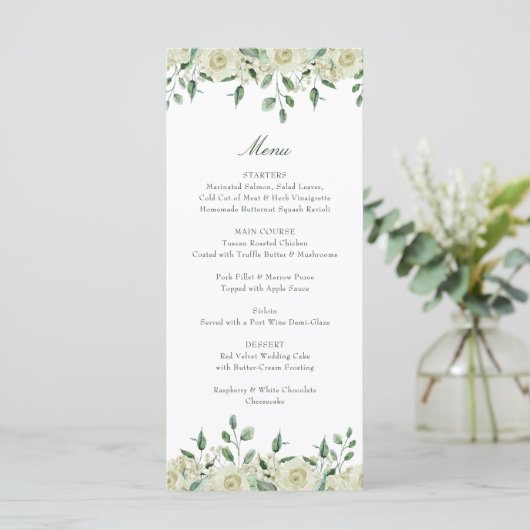 Elegante witte bloemen groen doop menu (Staand voorkant)