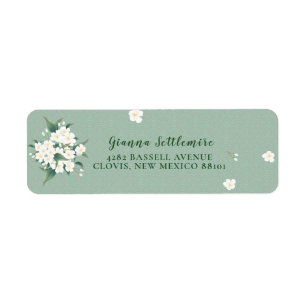 Elegante witte bloemen groene achtergrond etiket
