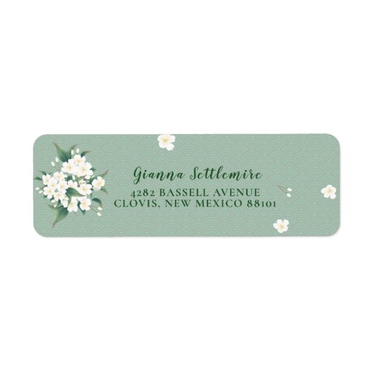 Elegante witte bloemen groene achtergrond etiket (Voorkant)
