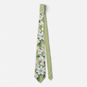 Elegante Witte Bloemen Groene Bruidegom Trouw Stropdas (Voorkant)