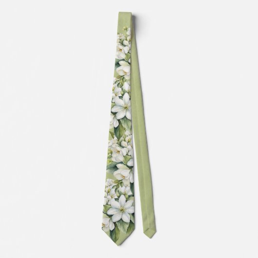 Elegante Witte Bloemen Groene Bruidegom Trouwen Stropdas (Voorkant)
