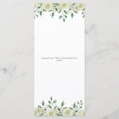 Elegante Witte Bloemen Groene Dopen Menu (Achterkant)