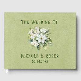 Elegante witte bloemen groene Waterverven bruiloft Gastenboek