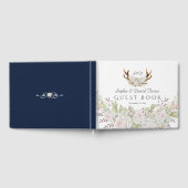 Elegante Witte Bloemen Herten Gehoorn Monogram Bru Gastenboek (Volledig)