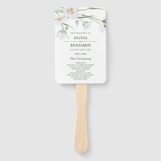Elegante witte bloemen | Huwelijksfanprogramma Handwaaier (Voorkant)
