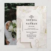 Elegante Witte Bloemen Huwelijksuitnodiging | aanp Kaart (Voorkant / Achterkant)