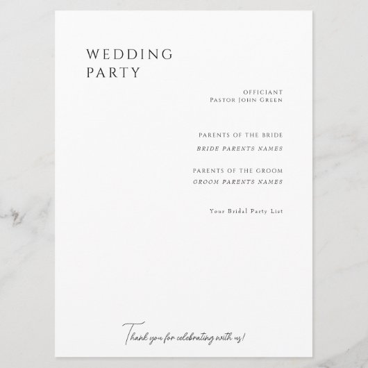 Elegante Witte Bloemen II Trouwprogramma Programmakaart (Achterkant)