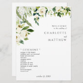 Elegante Witte Bloemen II Trouwprogramma Programmakaart (Voorkant / Achterkant)