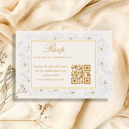 Elegante Witte Bloemen Ivoor Goud QR RSVP