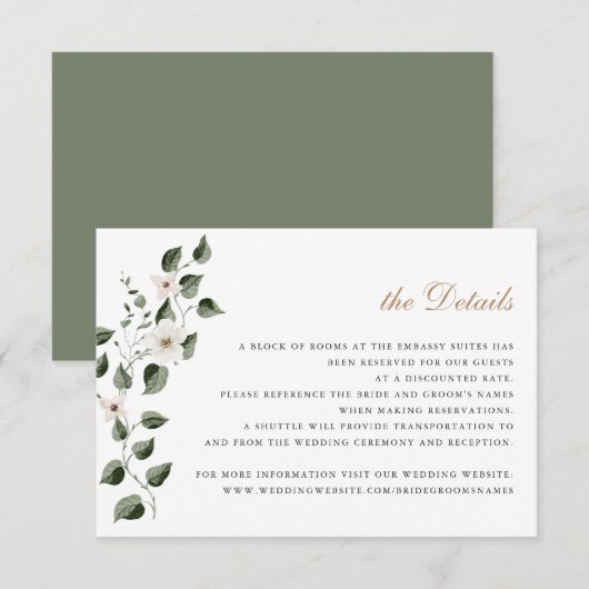 Elegante witte bloemen klimop groen wedding detail kaart (Voorkant / Achterkant)