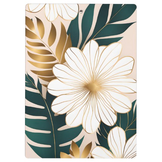 Elegante witte bloemen met groen en goud gebladert klembord (Achterkant)