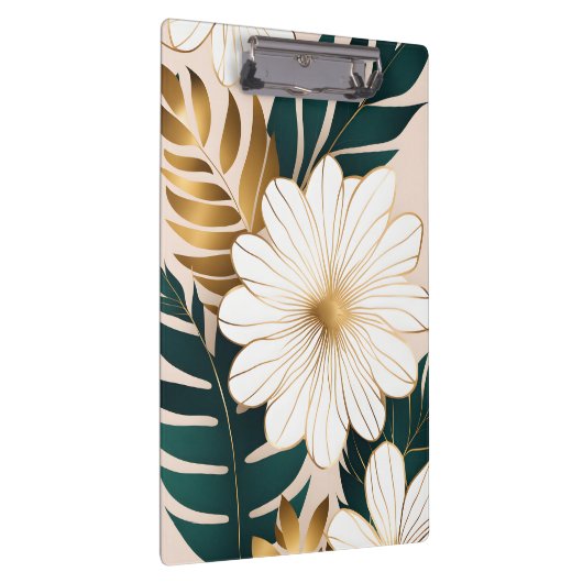 Elegante witte bloemen met groen en goud gebladert klembord (Rechts)