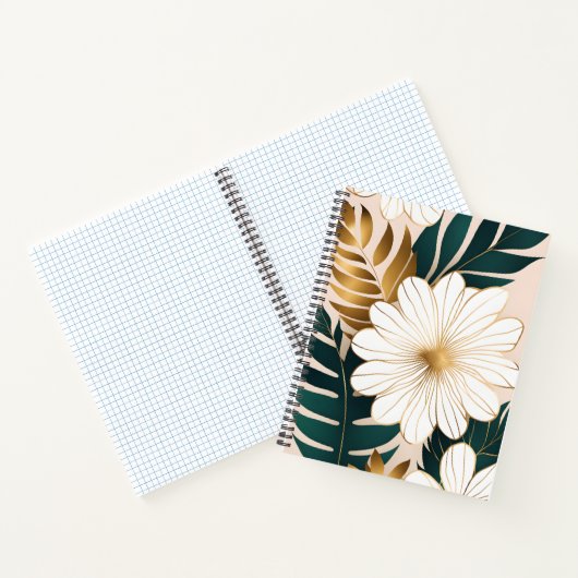 Elegante witte bloemen met groen en goud gebladert notitieboek (Binnen)