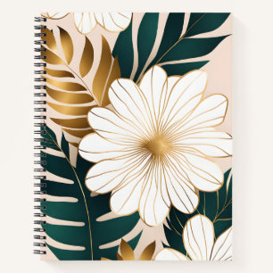 Elegante witte bloemen met groen en goud gebladert notitieboek