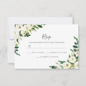 Elegante Witte Bloemen Moderne Trouw-RSVP RSVP Kaartje (Voorkant)