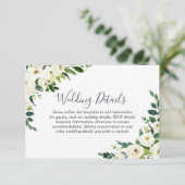 Elegante Witte Bloemen Moderne Trouwreceptie Informatiekaartje (Staand voorkant)