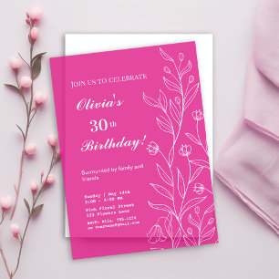 Elegante Witte Bloemen Op Heet Roze 30e Verjaardag Vellum Uitnodigingen